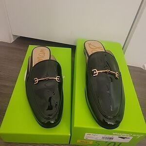Sam Edelman Linnie Black Patent Leather Slip-On Mule Flat Sz 10.5